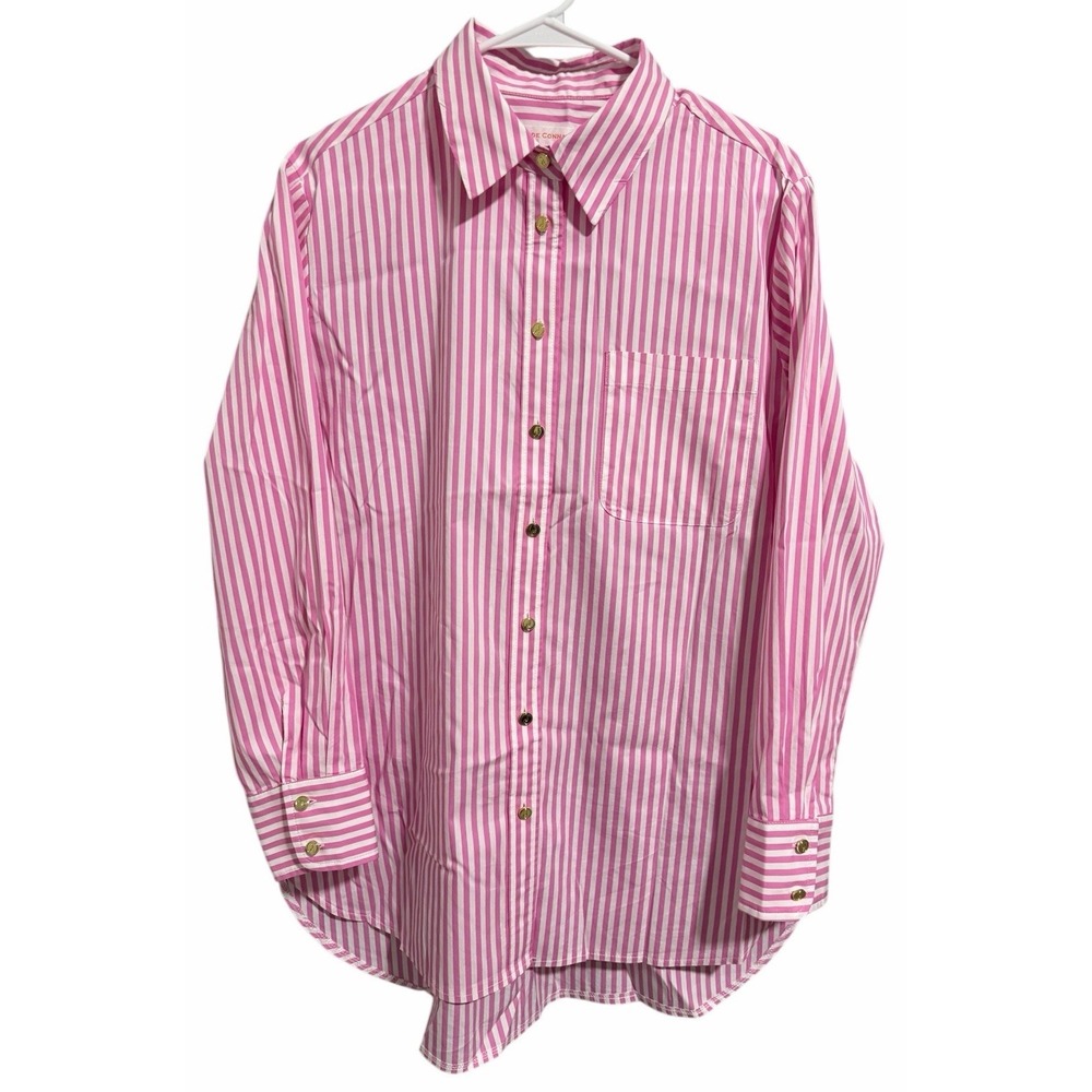 Jude Connally Kimber Striped Long Sleeve Shirt Pink/White Women's Size‎ Large